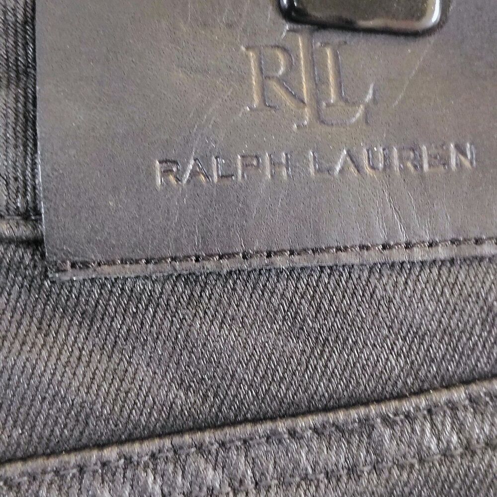 Lauren Ralph Lauren Coated Black Jeans 16 Waxed Leather Look Wide LRL 5 Pocket - Picture 12 of 12